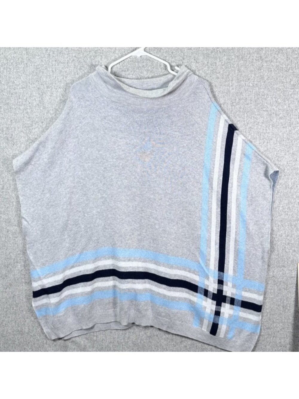 Talbots M/L Pullover Sweater Gray Blue Stretch‎ Poncho Knit Cotton Blend